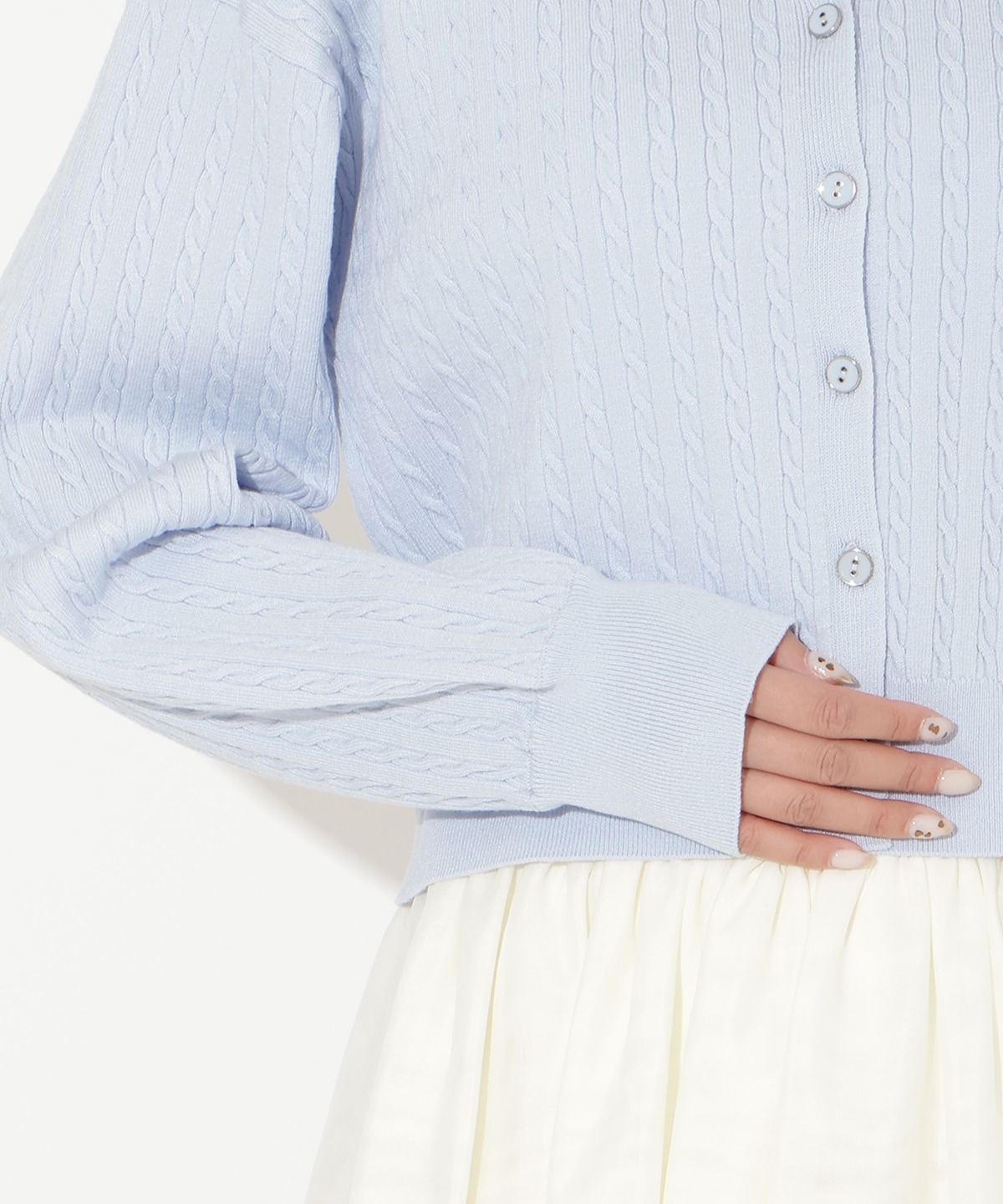 【先行予約受付中】シャツレイヤード風ケーブルカーディガン