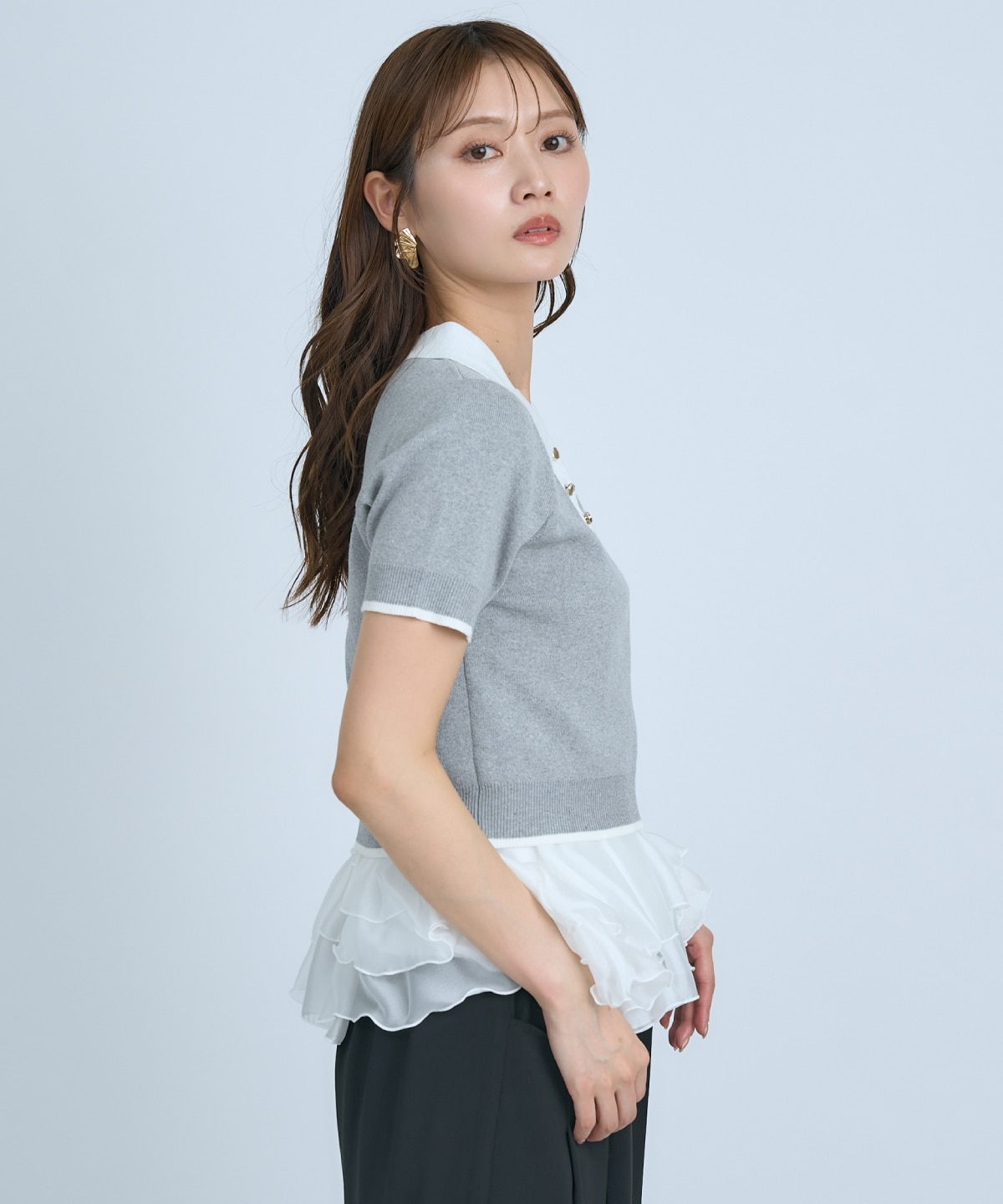 【先行予約受付中】ポロニットプルオーバー×ペプラムキャミソール