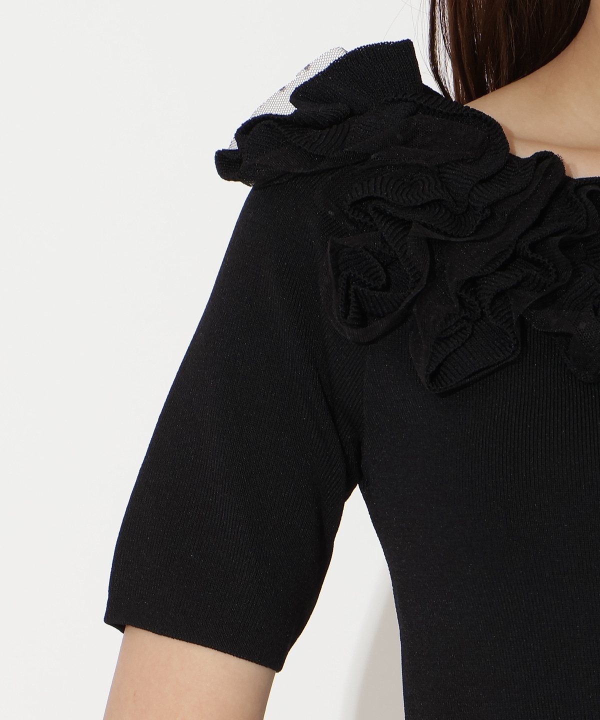 【先行予約受付中】フリルボートネックニットプルオーバー