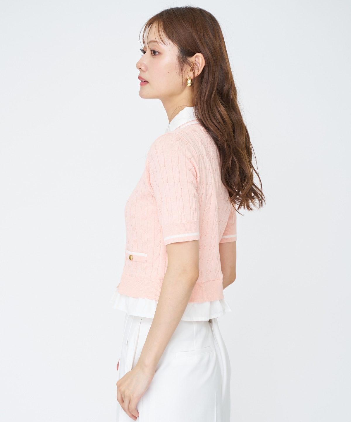 【先行予約受付中】配色シャツ襟ペプラムニットプルオーバー