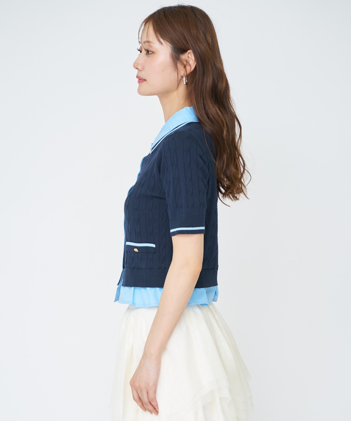 【先行予約受付中】配色シャツ襟ペプラムニットプルオーバー