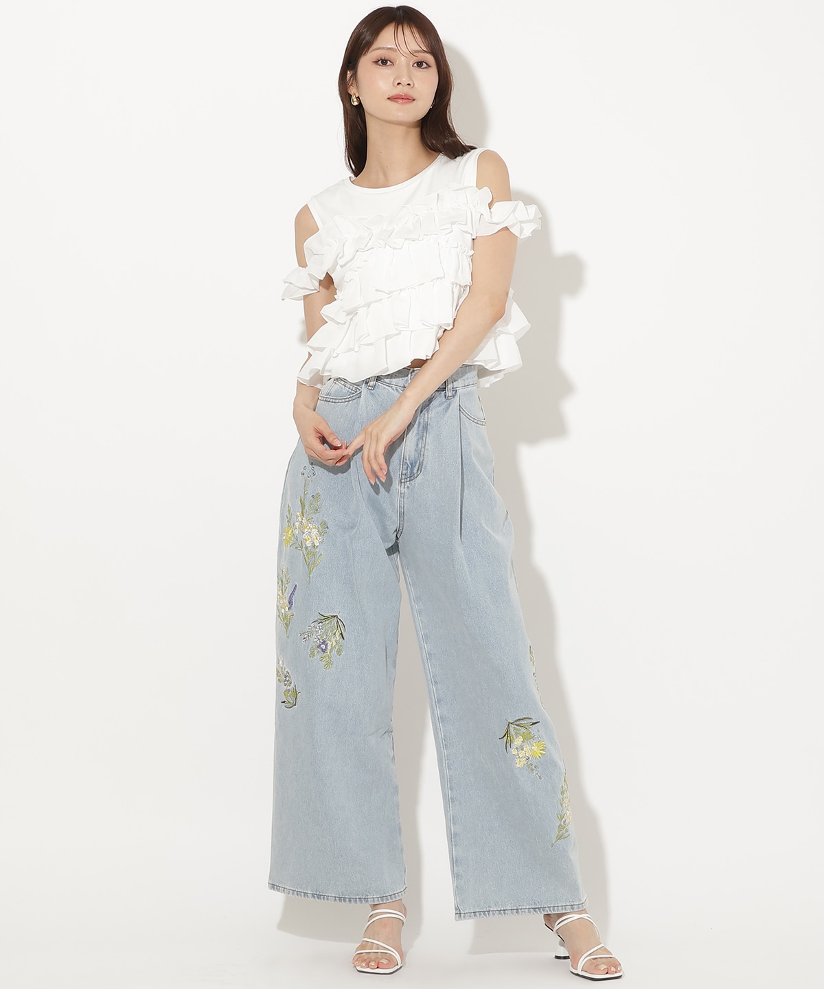 ティアードフリルコンビノースリーブTシャツ