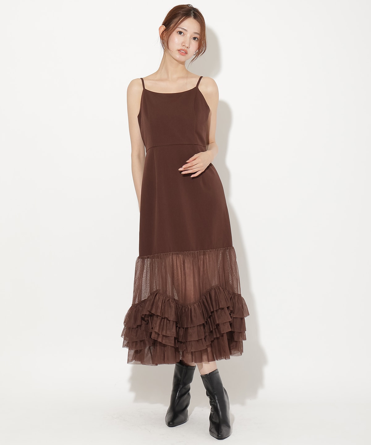 【先行予約受付中】ジャケット×シアーチュールレイヤーワンピース