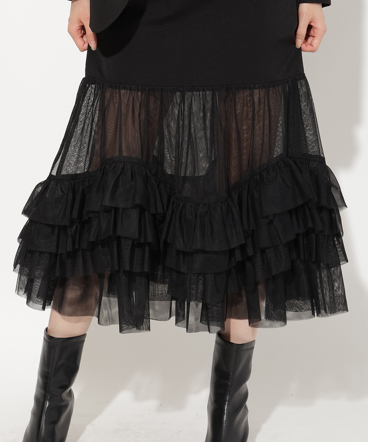 【先行予約受付中】ジャケット×シアーチュールレイヤーワンピース