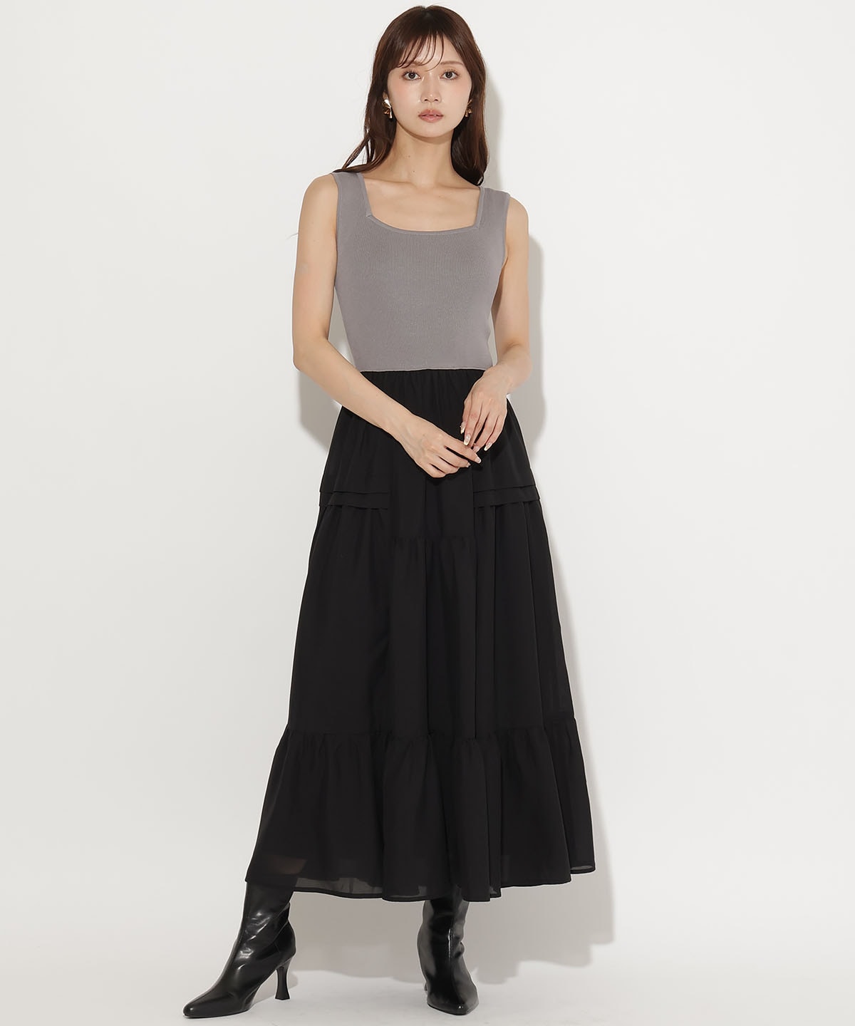 シャツSETニットドッキングワンピース