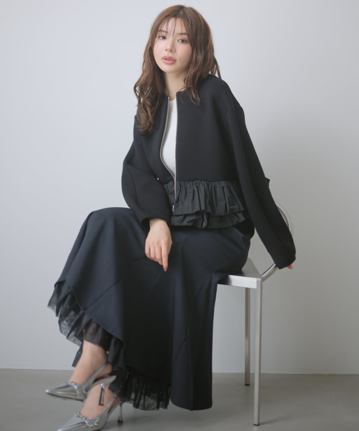 【先行予約受付中】異素材ペプラムジップアップジャケット