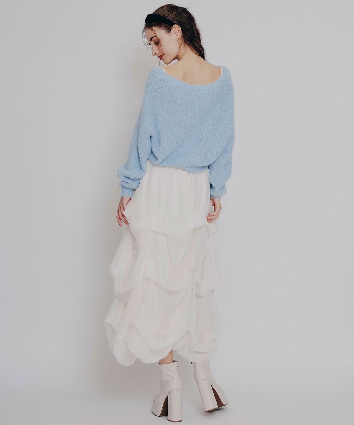 タックバルーンボリュームシフォンロングスカート