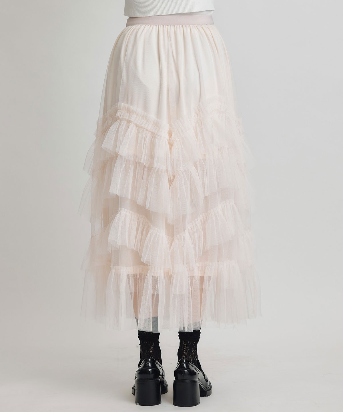 ギャザーチュールティアードロングスカート