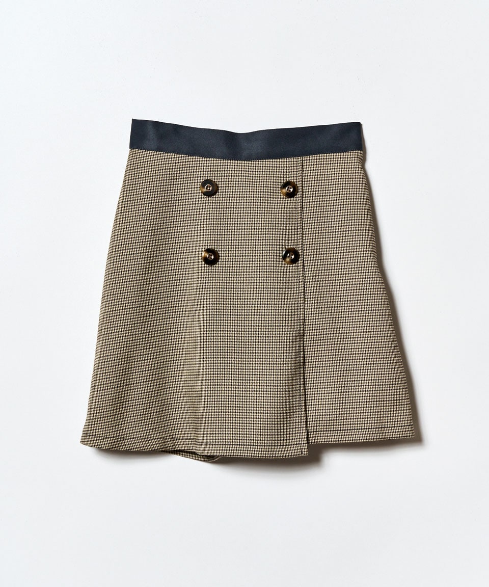【セットアップ可能】グレンチェックミニラップスカートライクショートパンツ