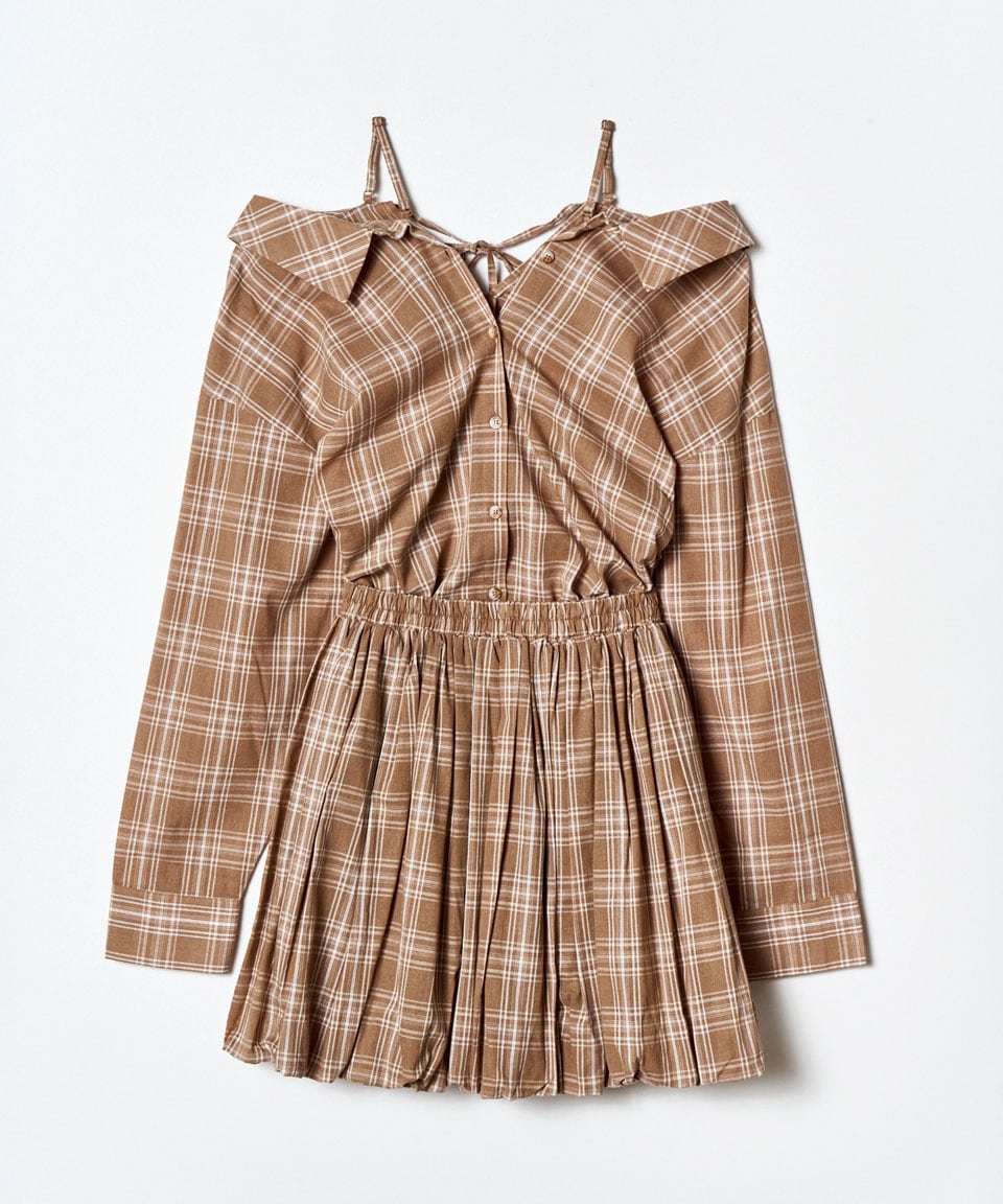 マルチWAYチェックブラウス×バルーンスカートセットアップ