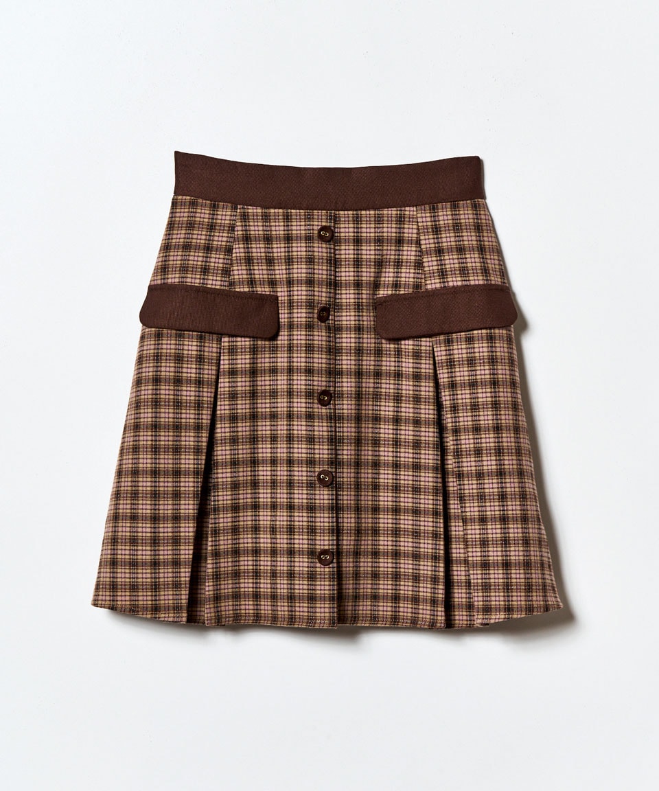 バイカラークラシックチェックブラウス×ミニスカートセットアップ
