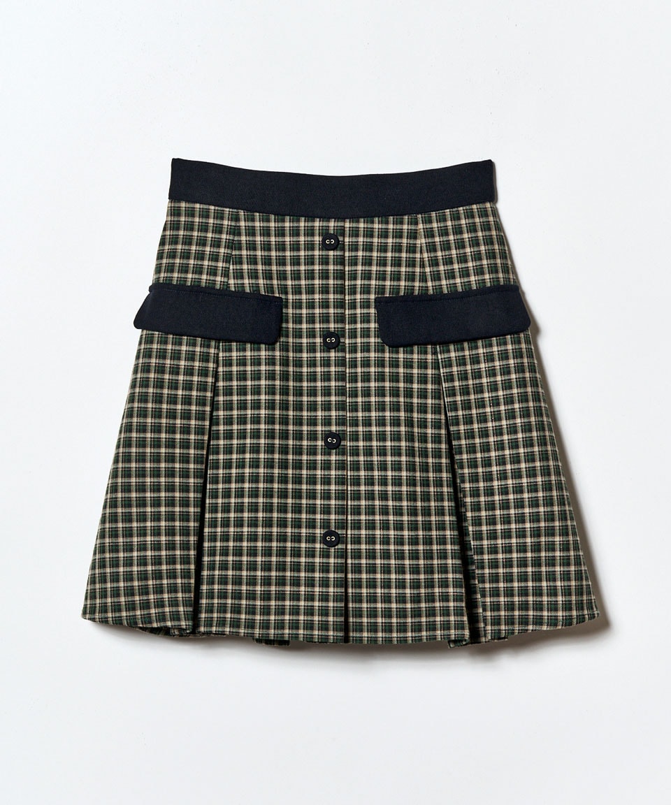 バイカラークラシックチェックブラウス×ミニスカートセットアップ