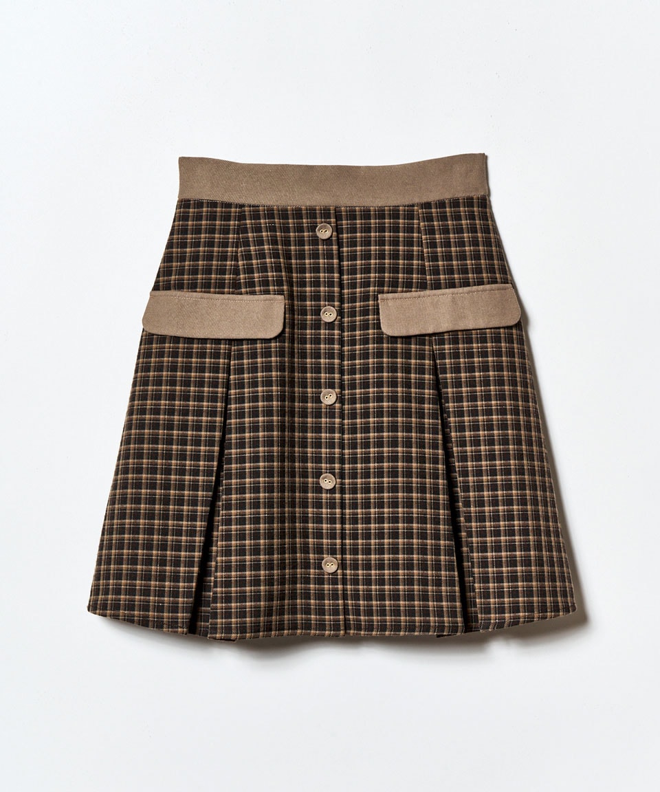 バイカラークラシックチェックブラウス×ミニスカートセットアップ
