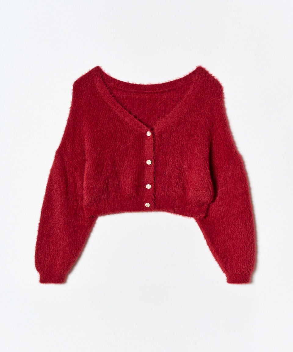 フェザーヤーンビジューボタンカーディガン