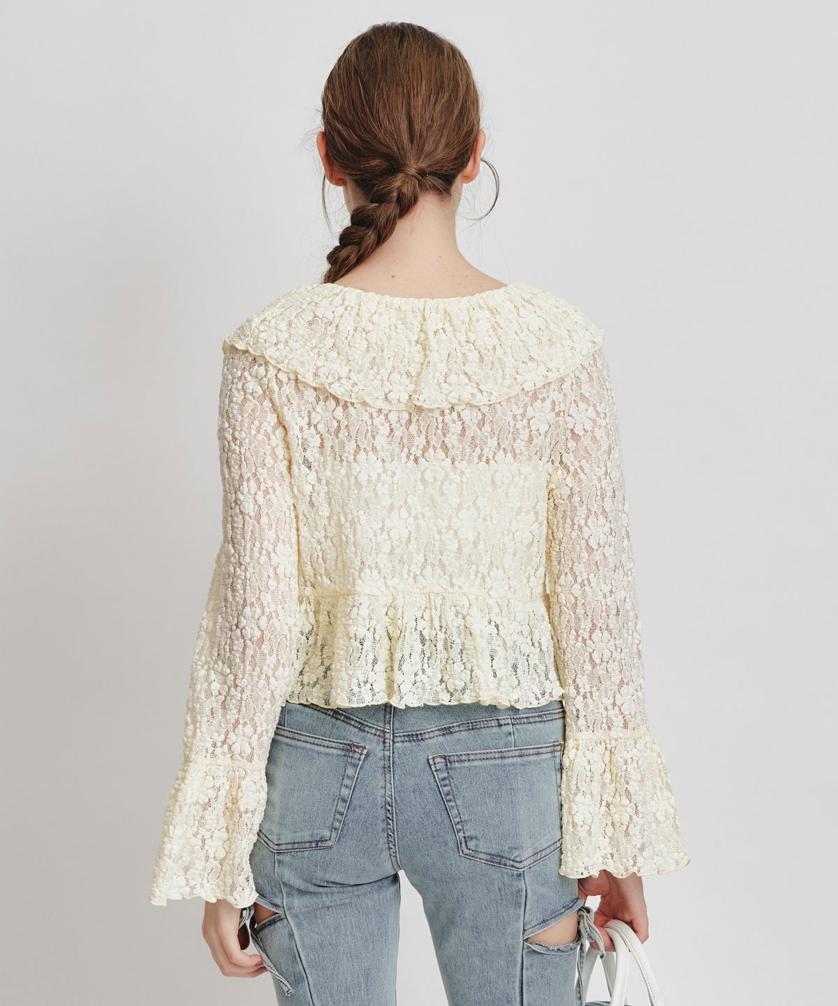 レースフリルカラーショートカーディガン