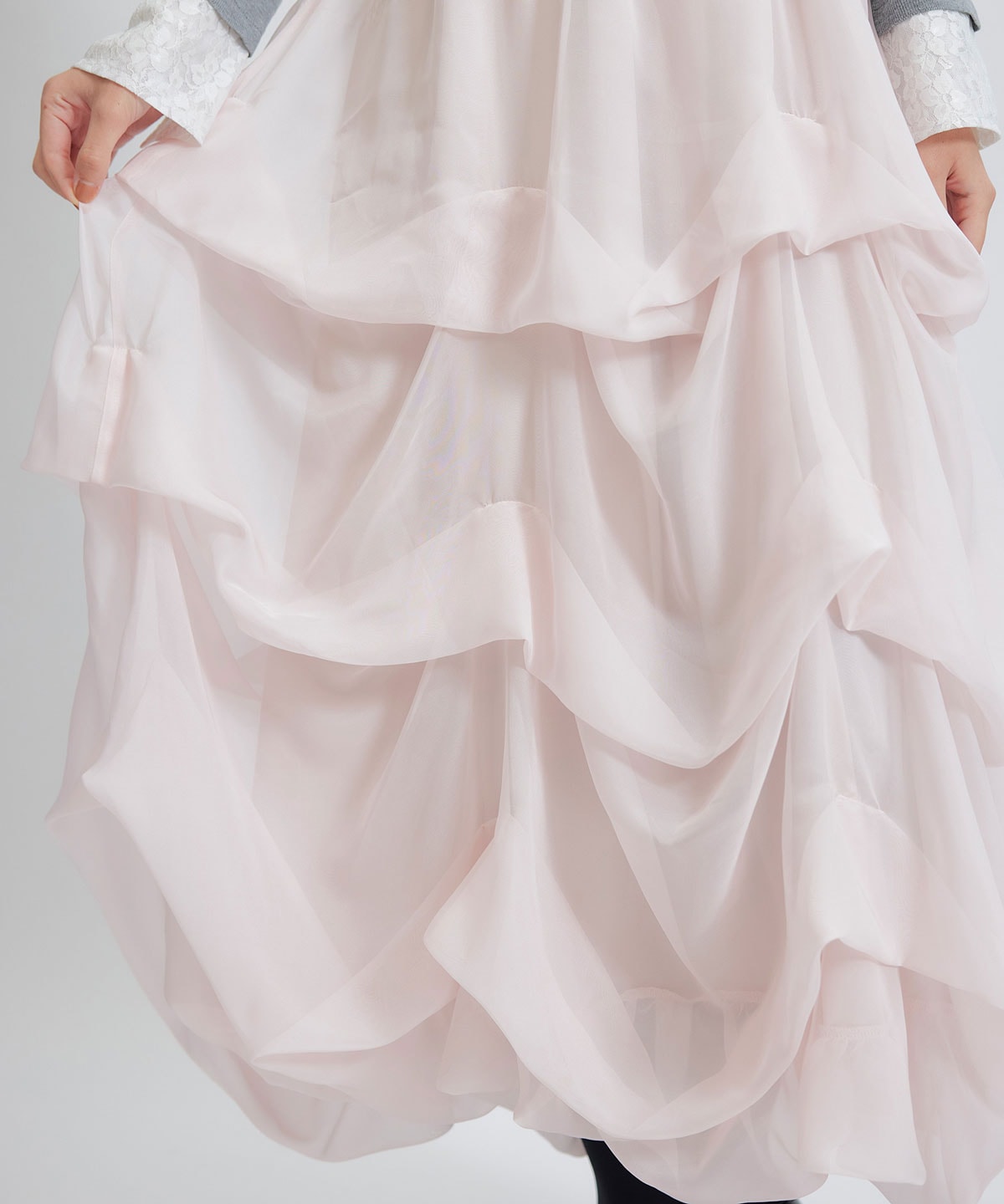 タックバルーンボリュームシフォンロングスカート