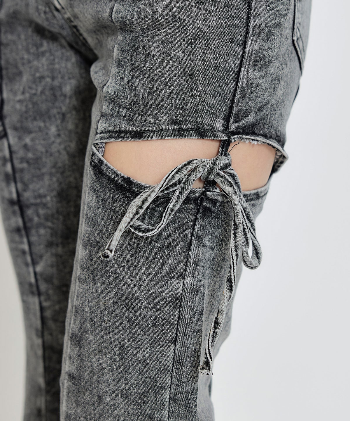 カットアウトリボンストレッチデニム