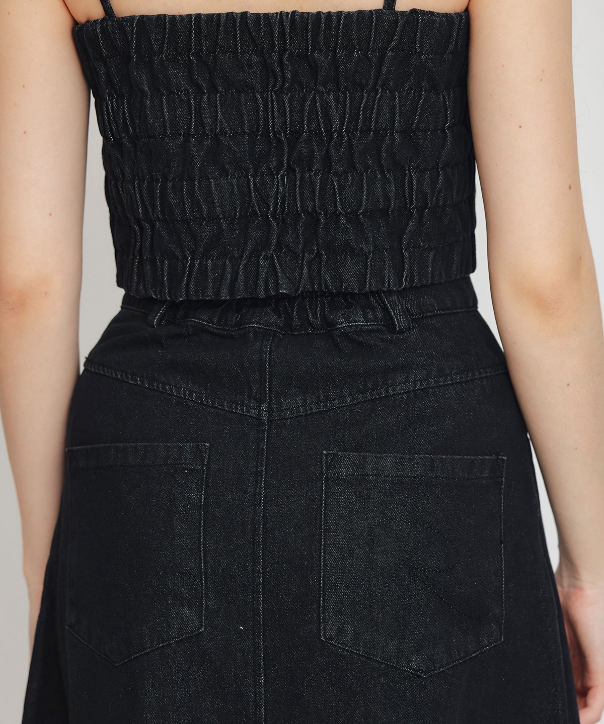 【Chemical Wash Series】ケミカルウォッシュデニムショートビスチェ×ZIPフレアロングスカート