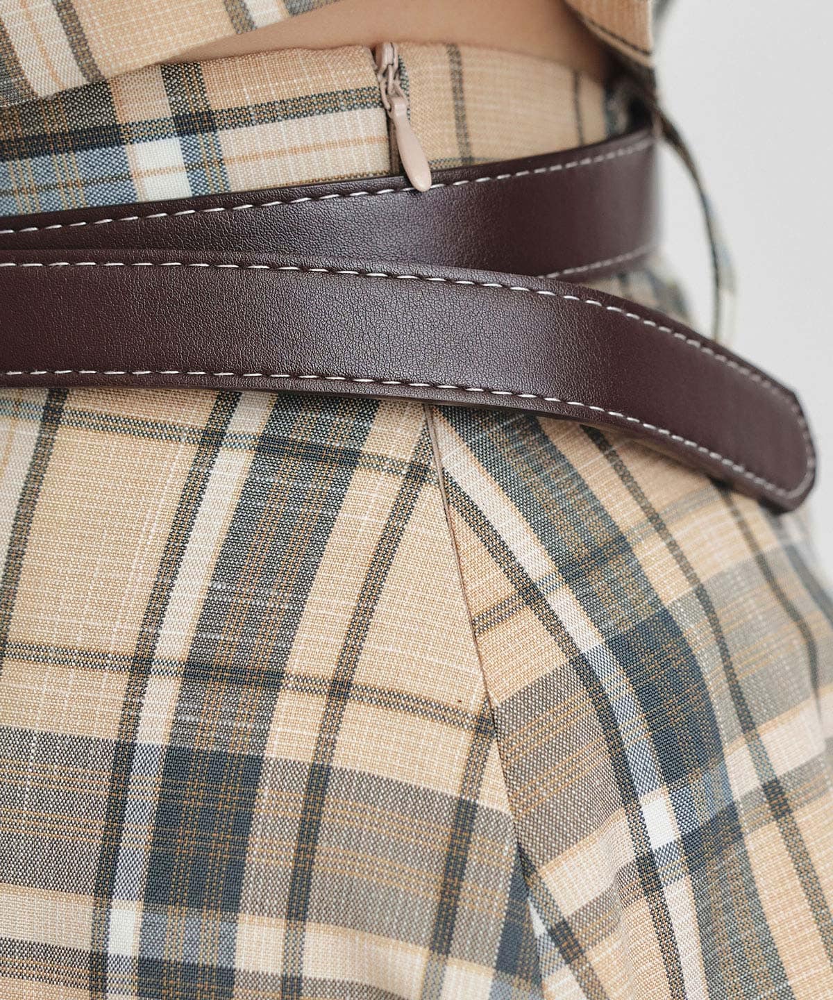 バイカラーチェックブラウス×フレアロングスカートセットアップ