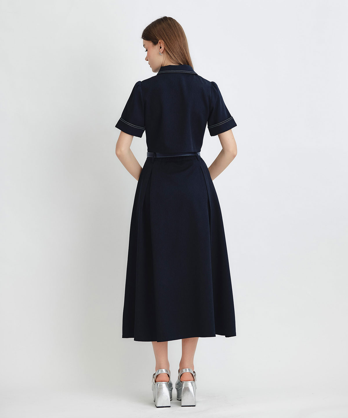 ショートジャケット×フレアロングスカートセットアップ