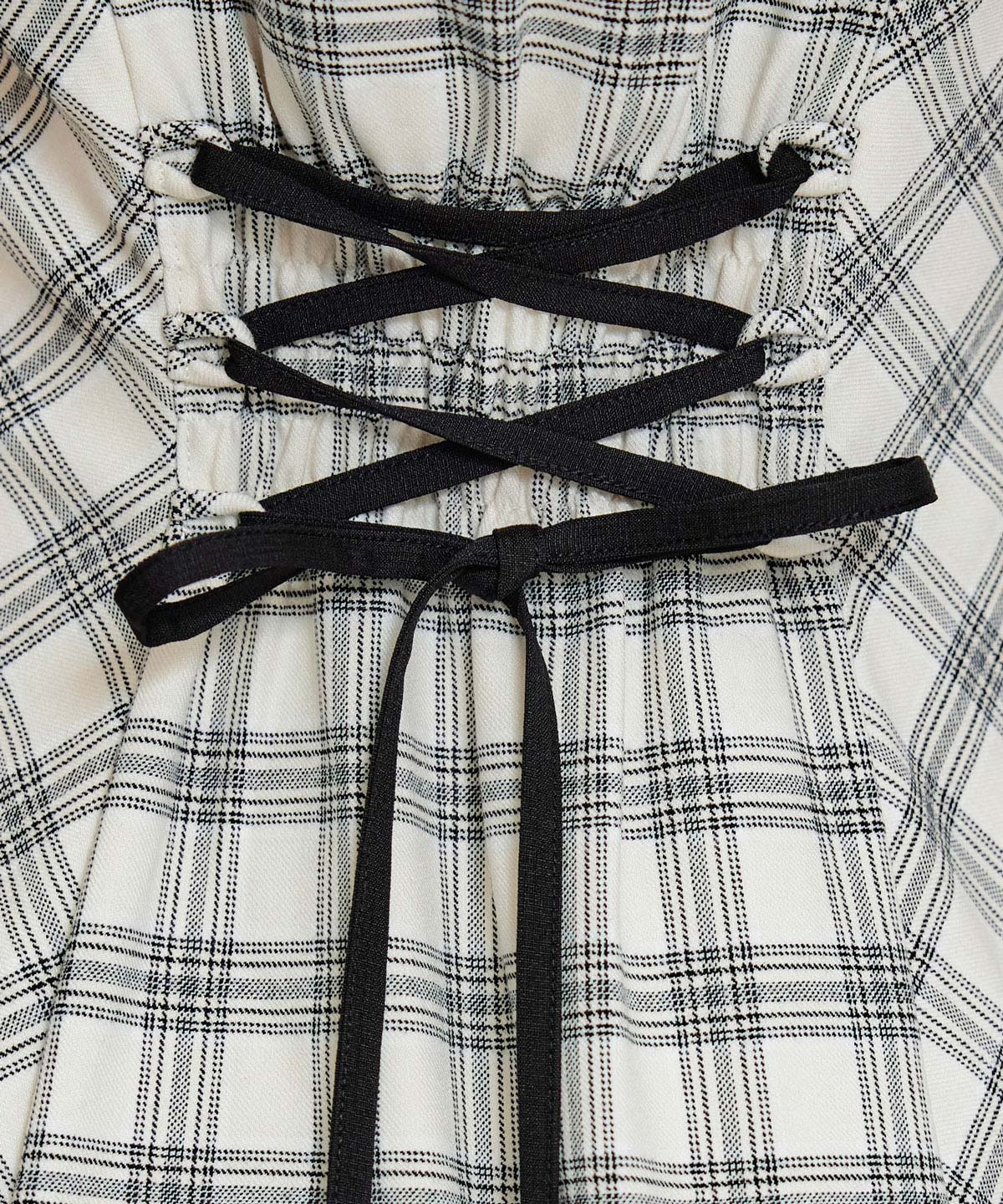 パイピングリボンキャミソールチェックフレアロングワンピース