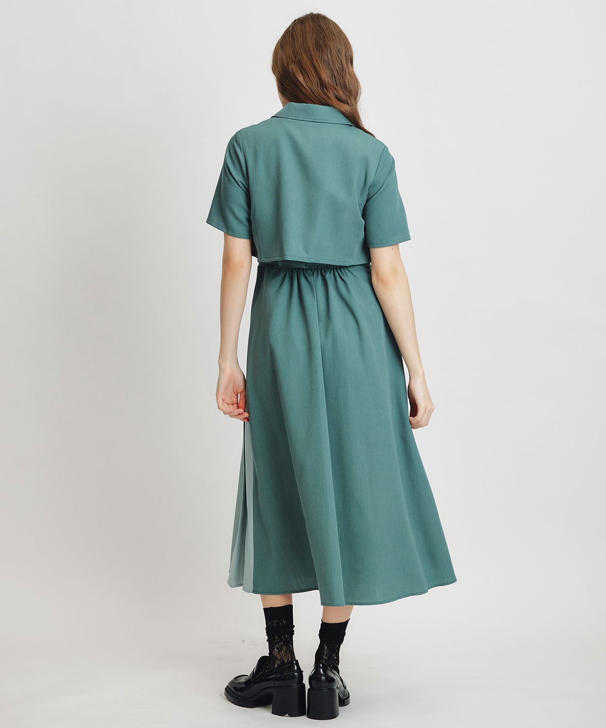 レイヤードサイドプリーツバイカラーロングワンピース