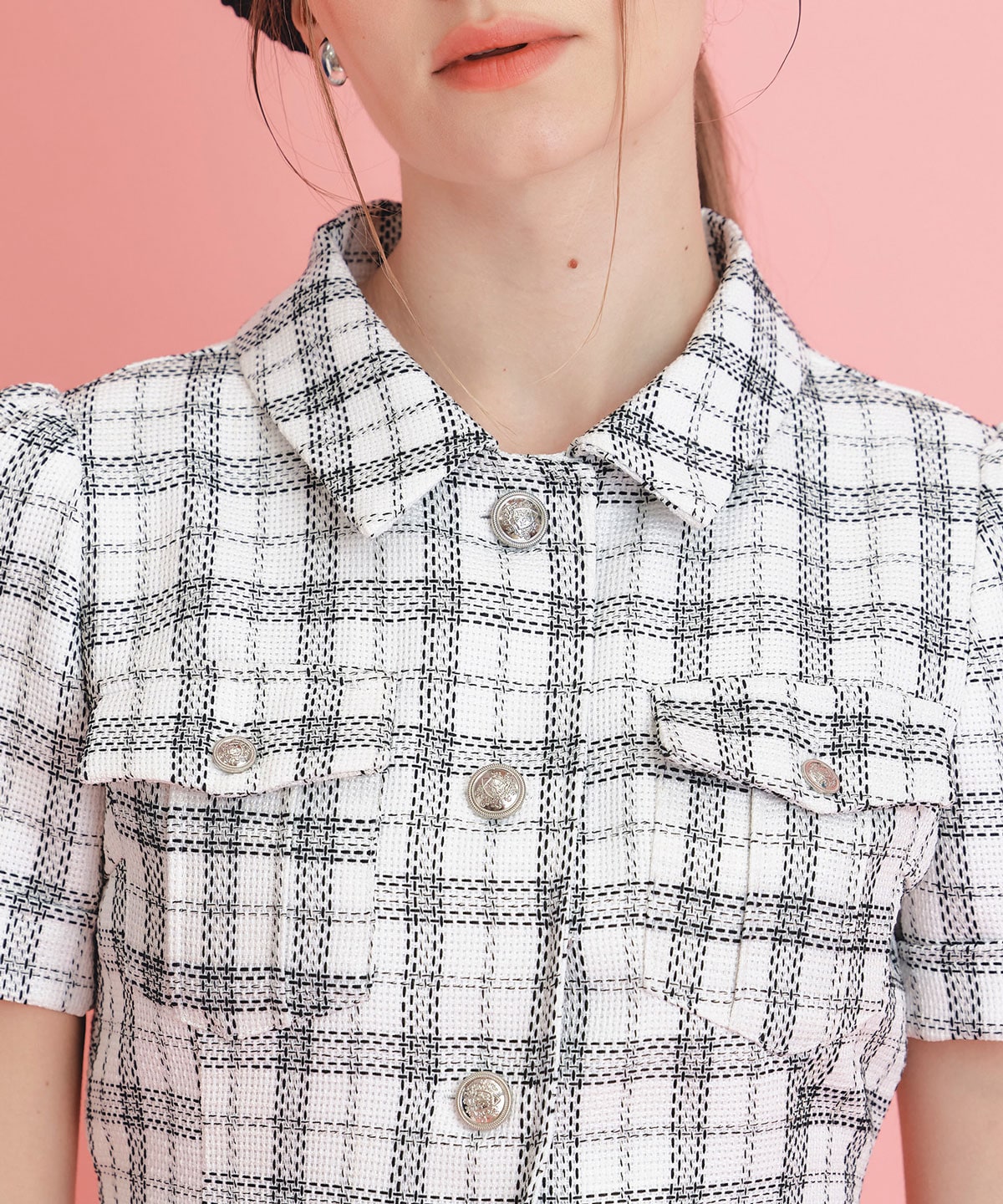 サマーツイードチェックシャツミニワンピース