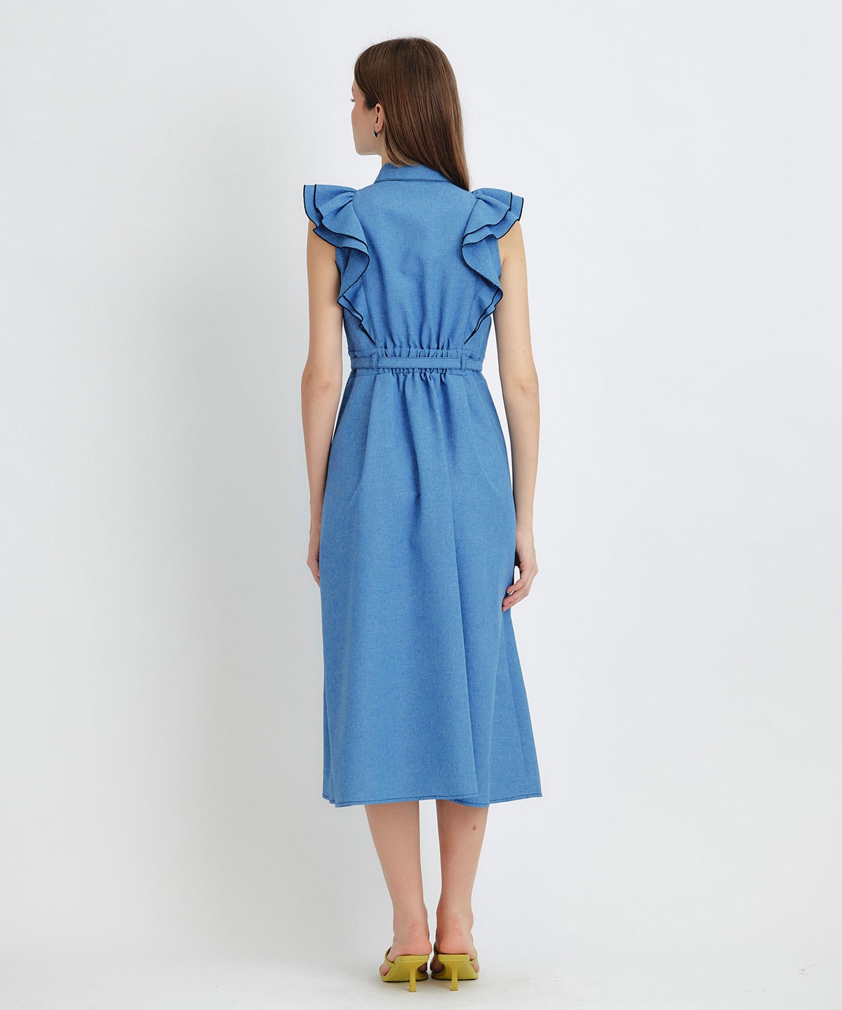 フリルシャツフレアロングワンピース