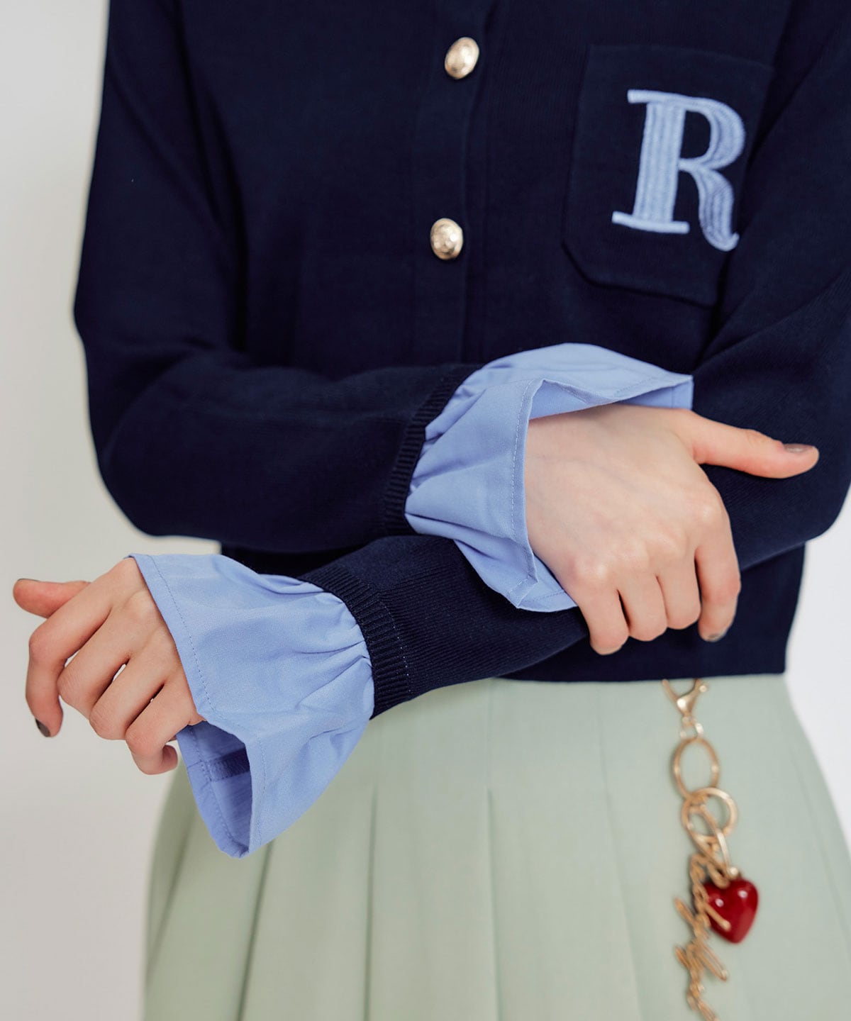 Rフリルレイヤードニットカーディガン