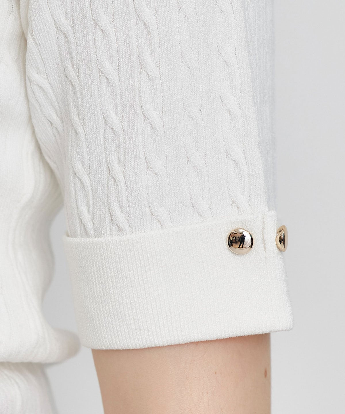 ケーブルリボンタイハーフスリーブニットプルオーバー