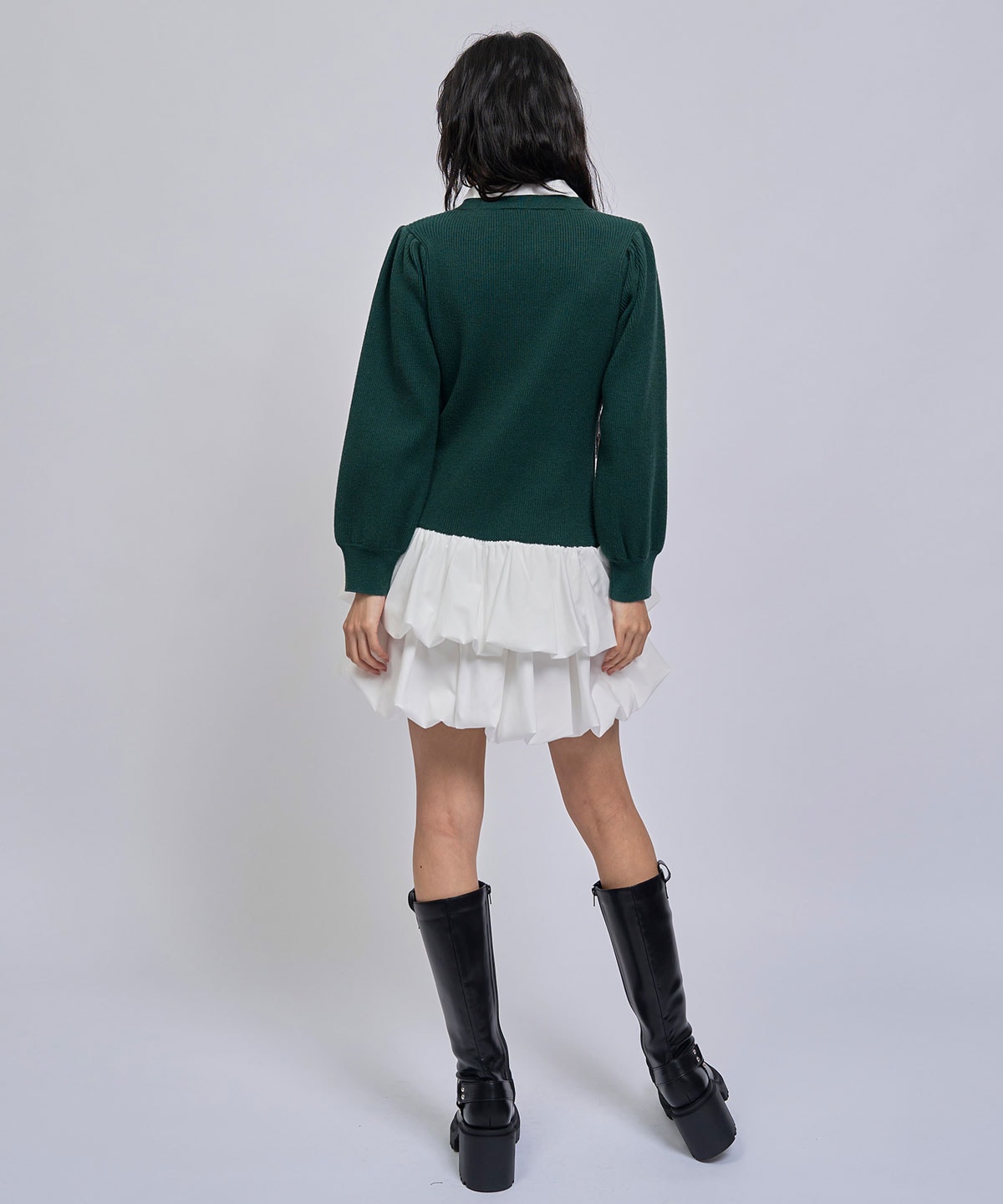 【=LOVE 大場花菜さん着用】ビッグリボンティアードニットシャツミニワンピース