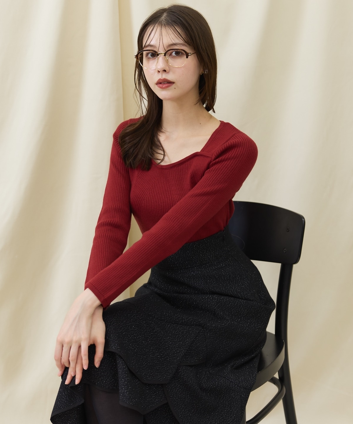 デコルテビスチェリブニットプルオーバー