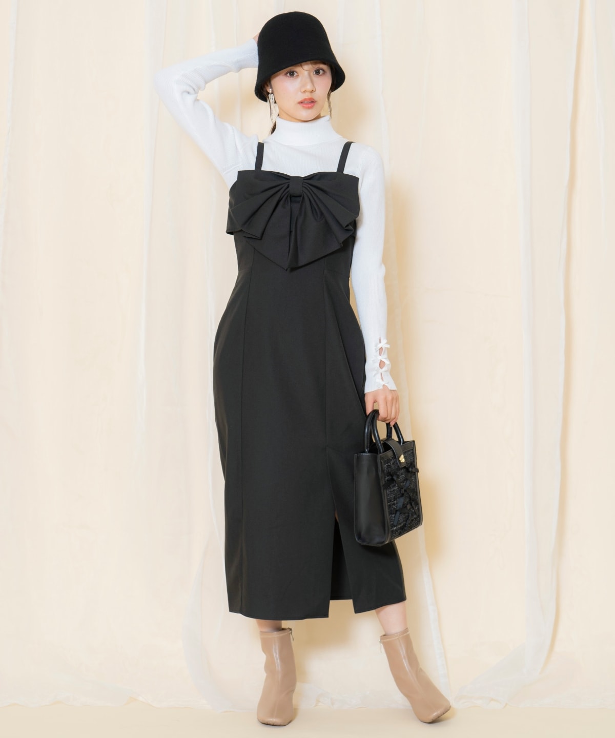 ドレープリボンIラインワンピース