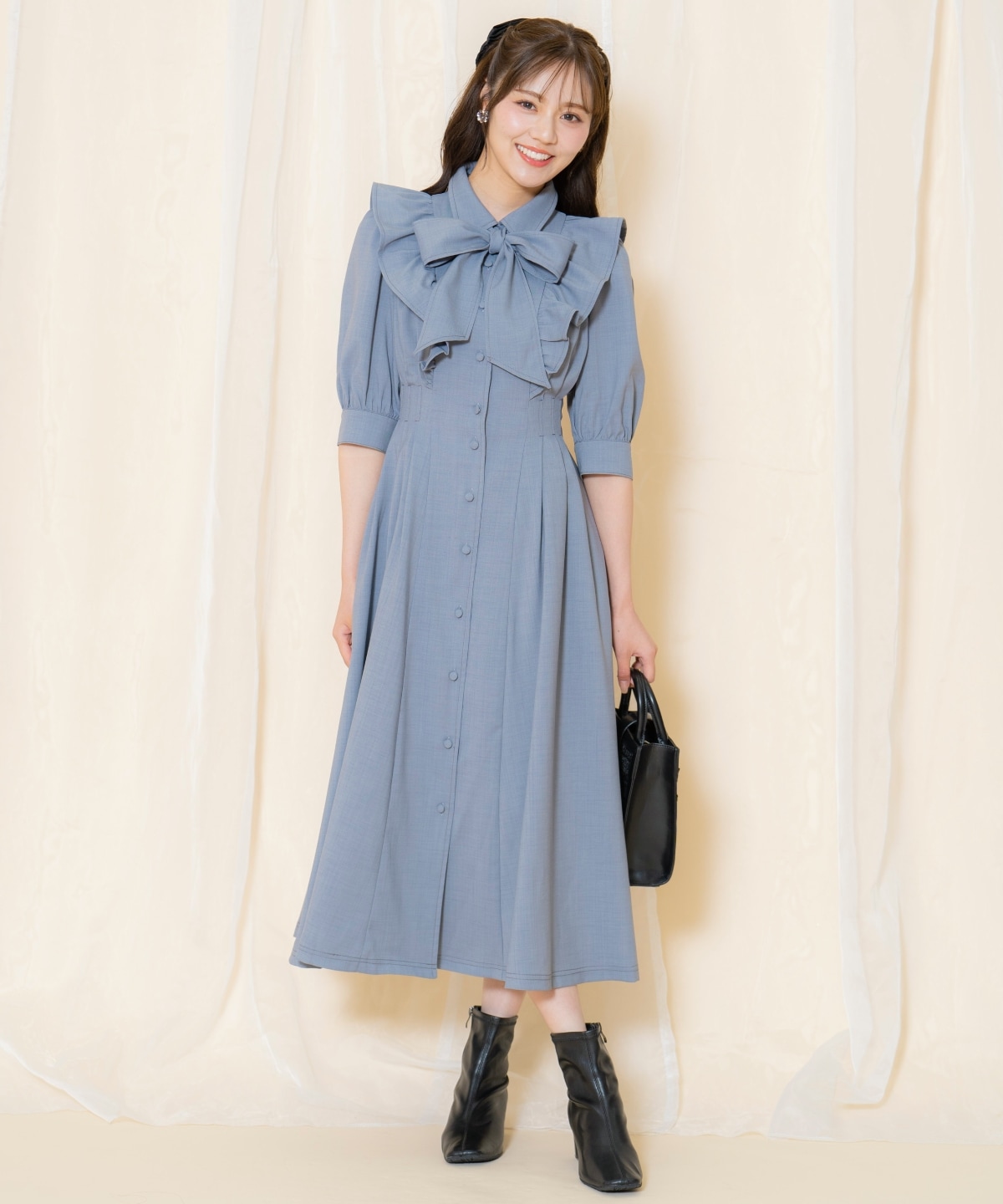 タックウエストフリルシャツワンピース