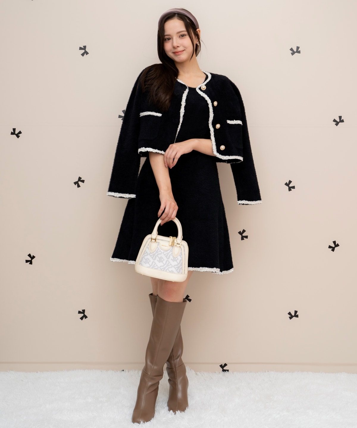 ブレード付きフェザーヤーンジャケット×ワンピース