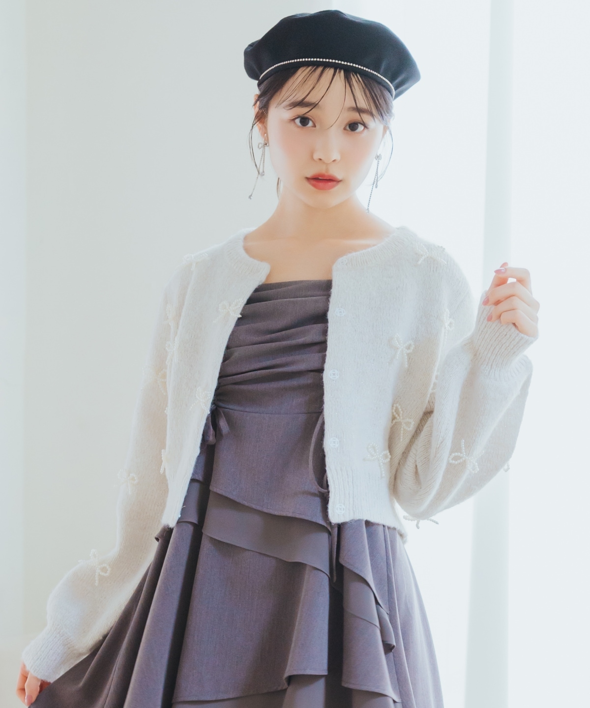 リボンパーツ付きカーディガン