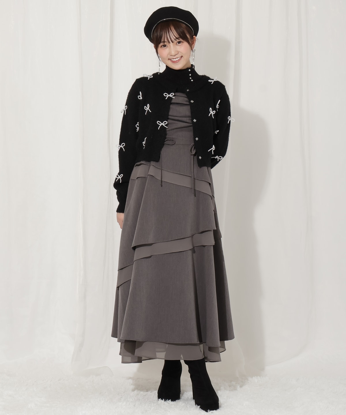 リボンパーツ付きカーディガン