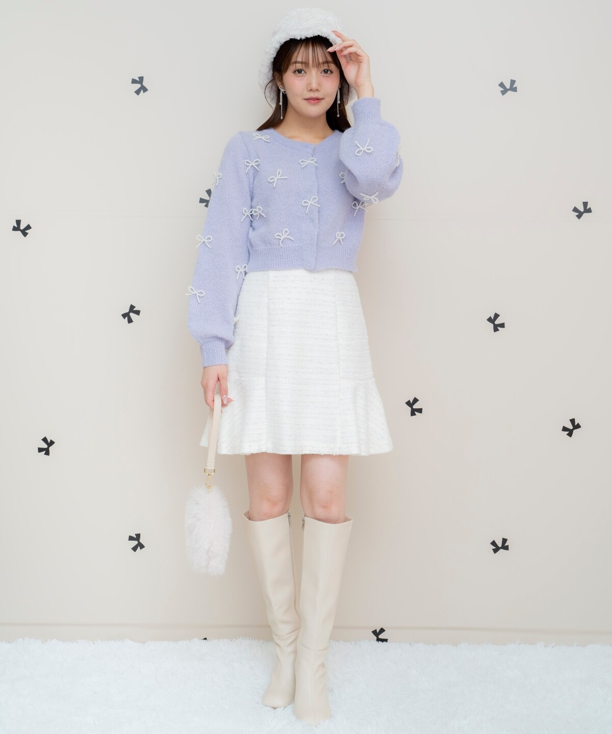 リボンパーツ付きカーディガン