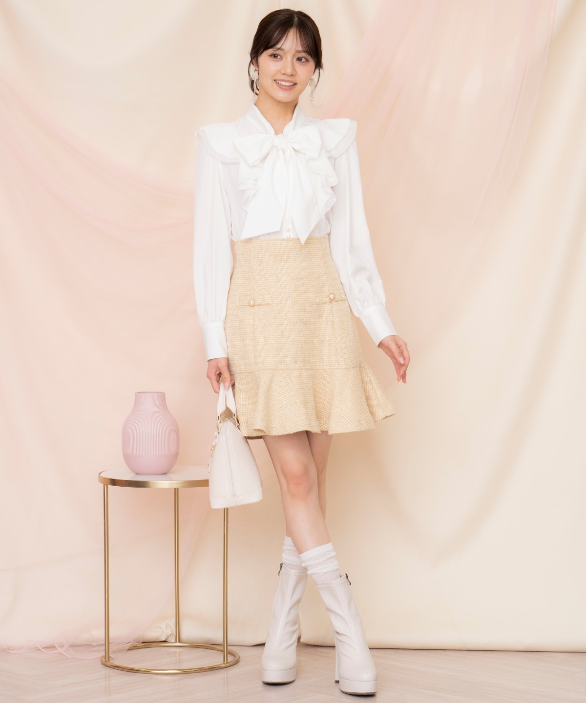 ラメツイードフレアミニスカート