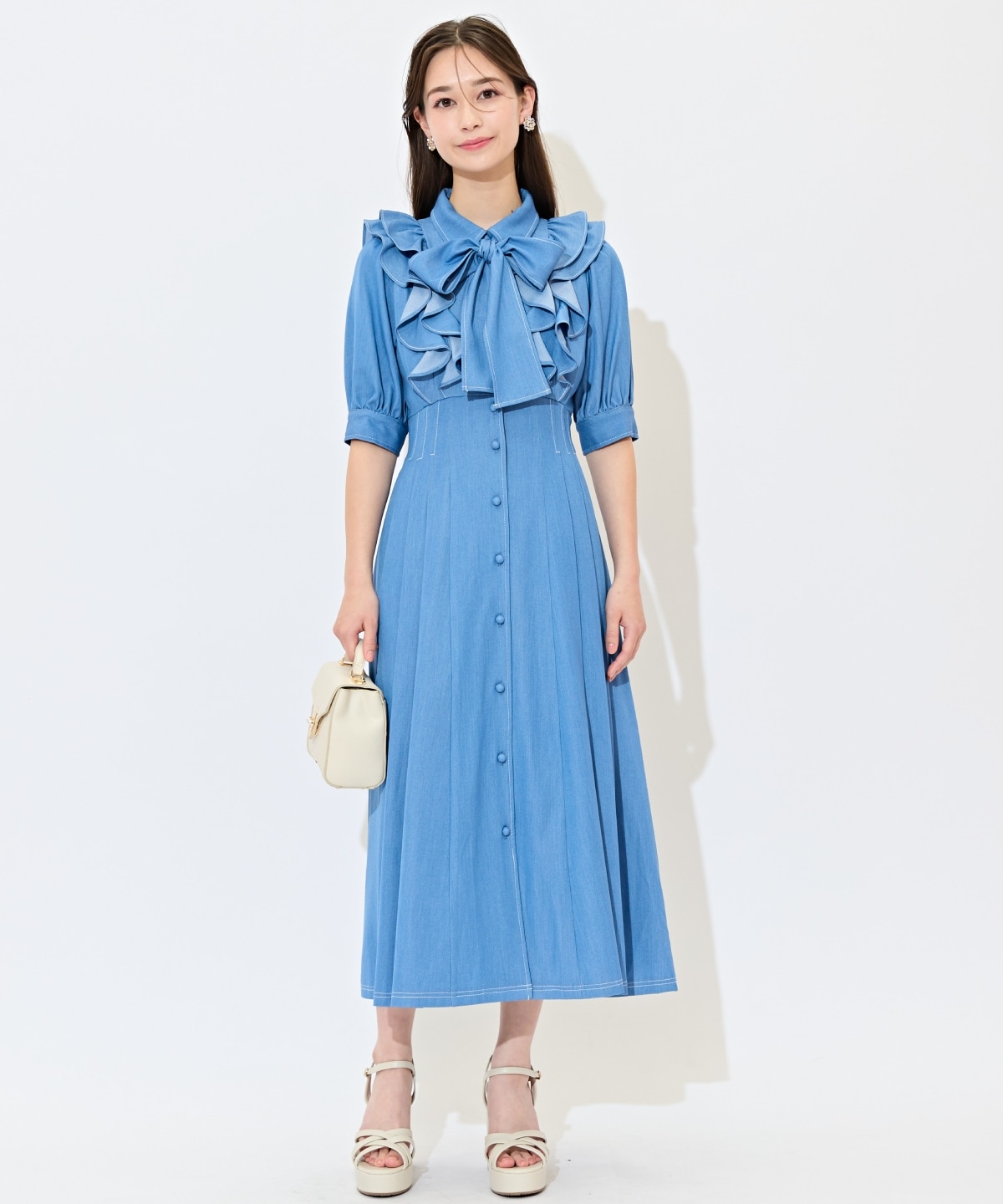 ラッフルリボンタイシャツワンピース