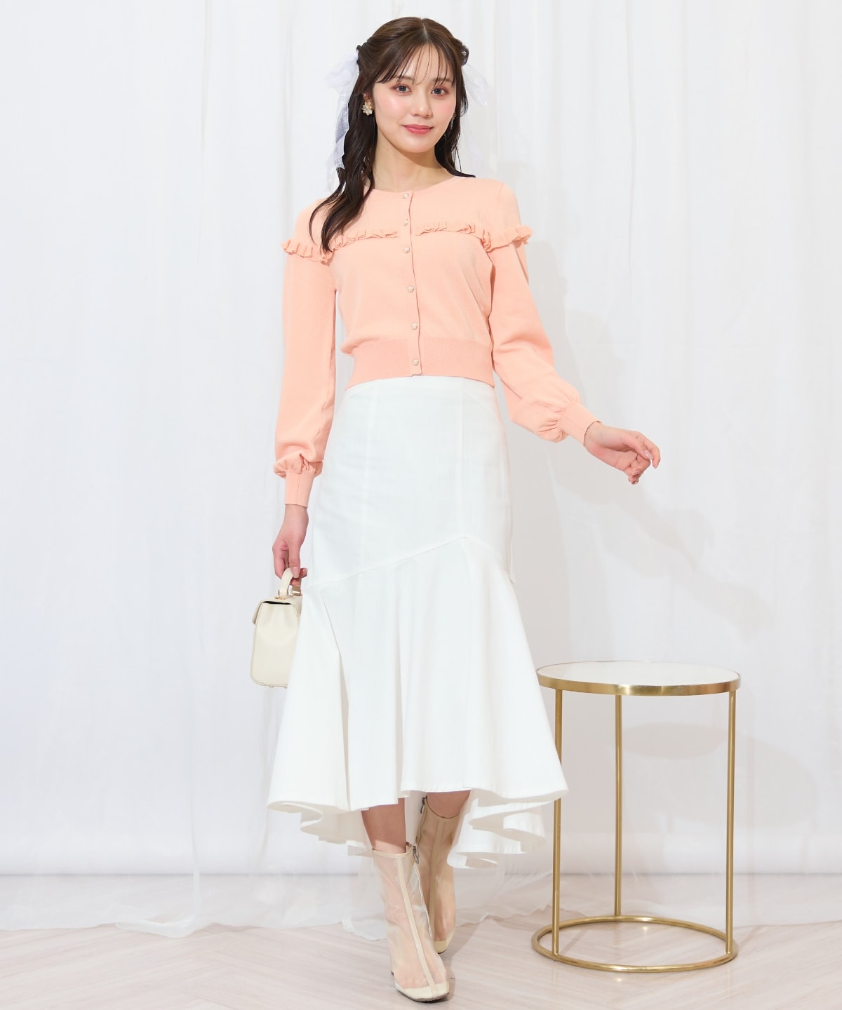 フリルデザインニットカーディガン