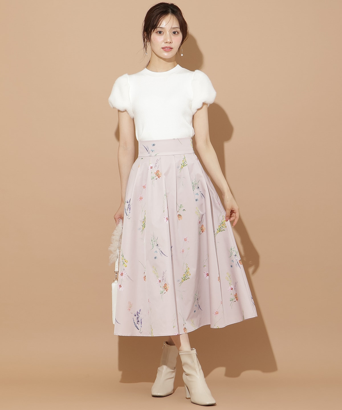 オータムボタニカルフラワータックスカート