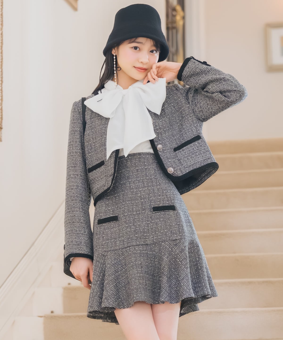 ブレードデザインツイードミニスカート