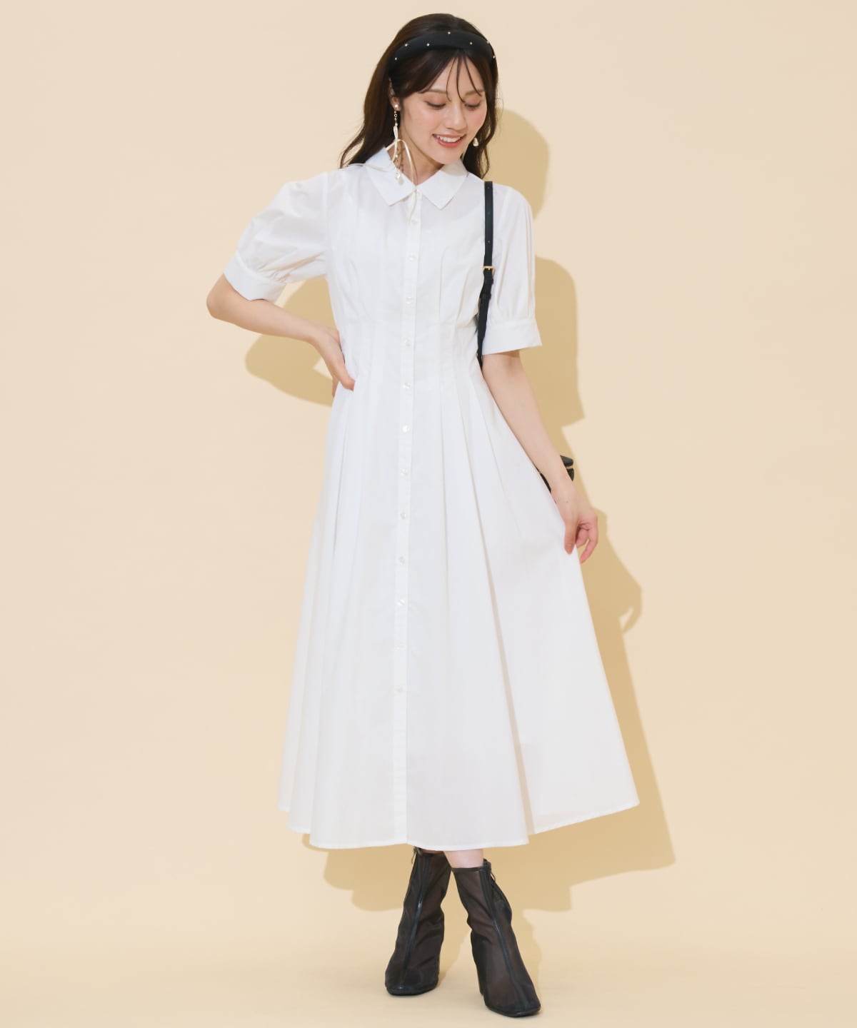 ビスチェレイヤードタックシャツワンピース(F ホワイト