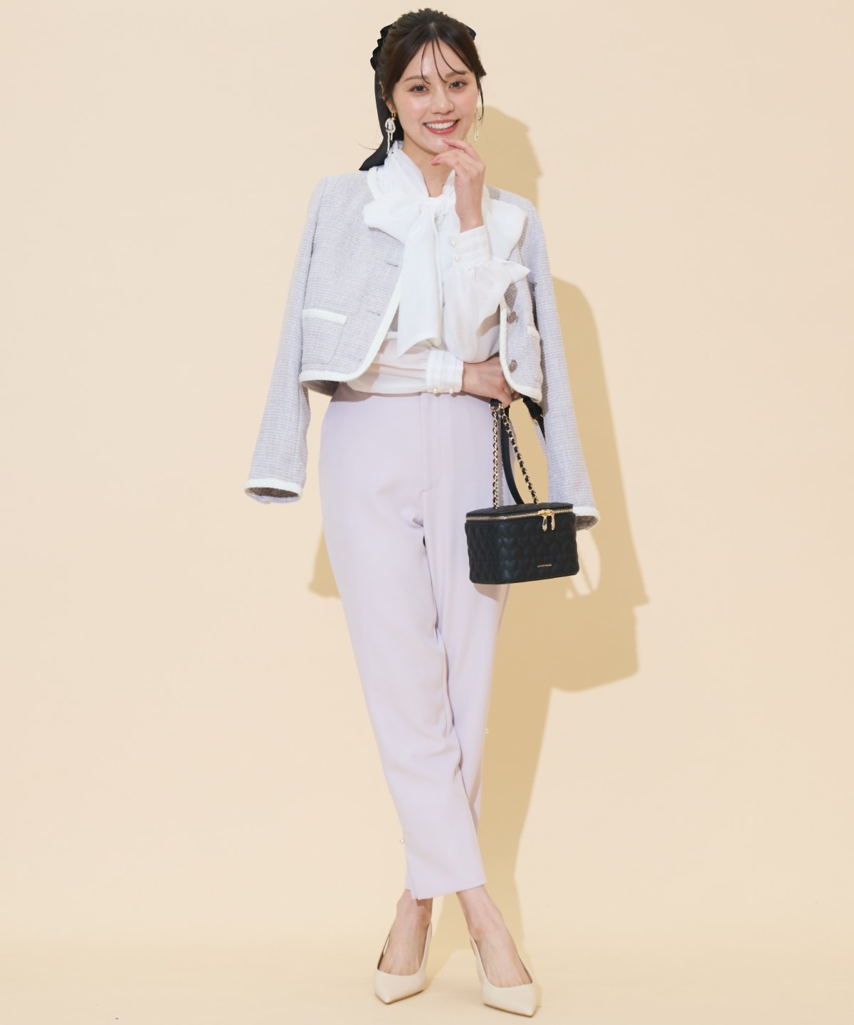 ブレードデザインノーカラーツイードジャケット