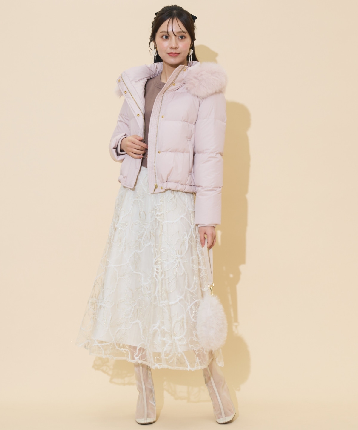 ファー付きショートダウン