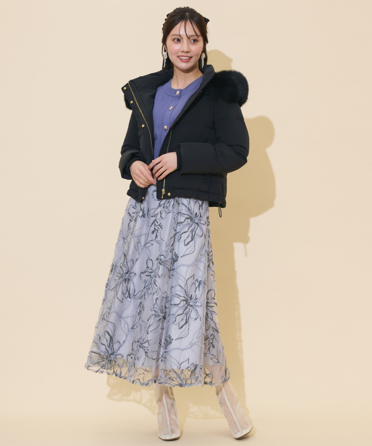 ファー付きショートダウン