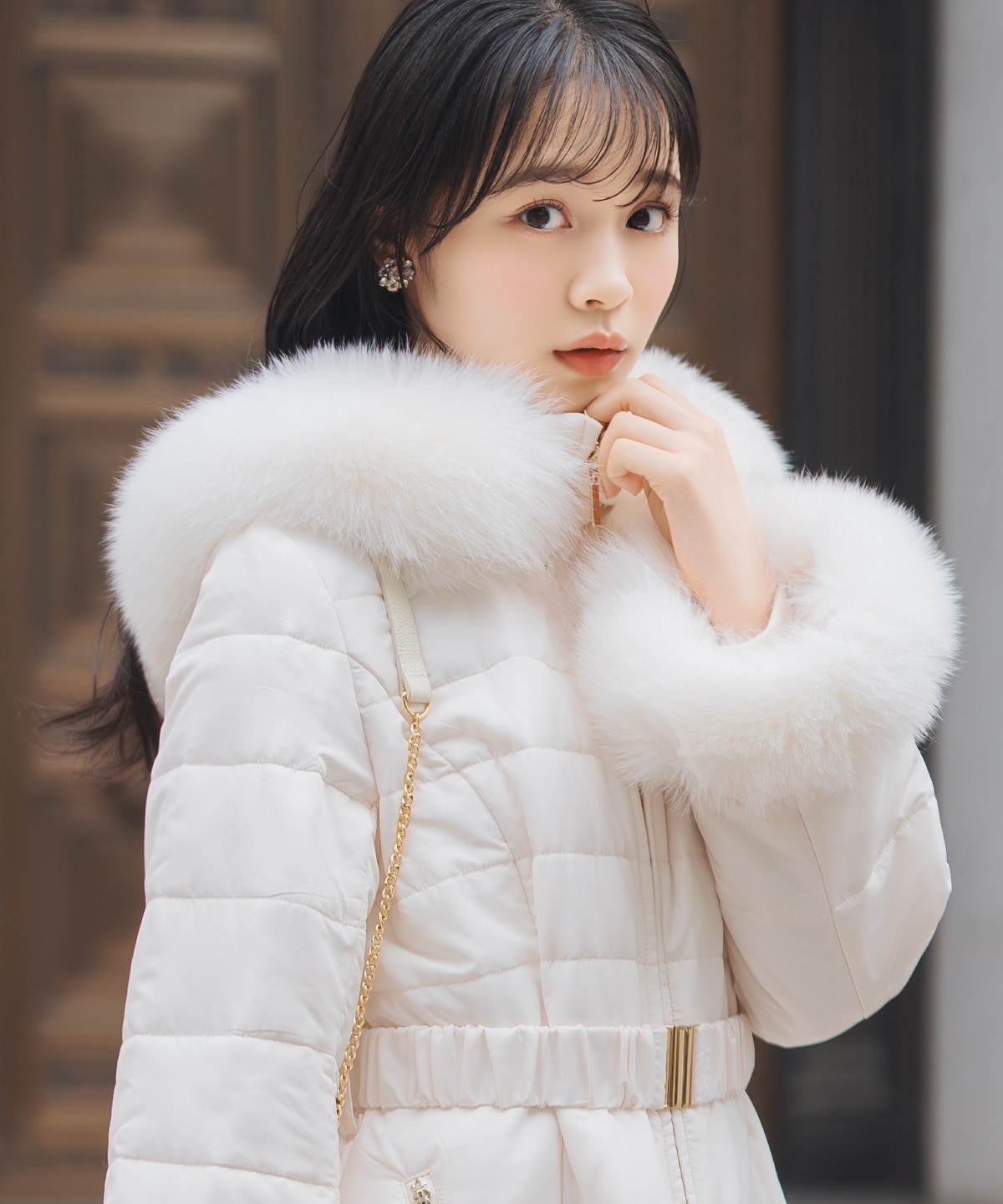 フォックスファーキルティングフレアコート