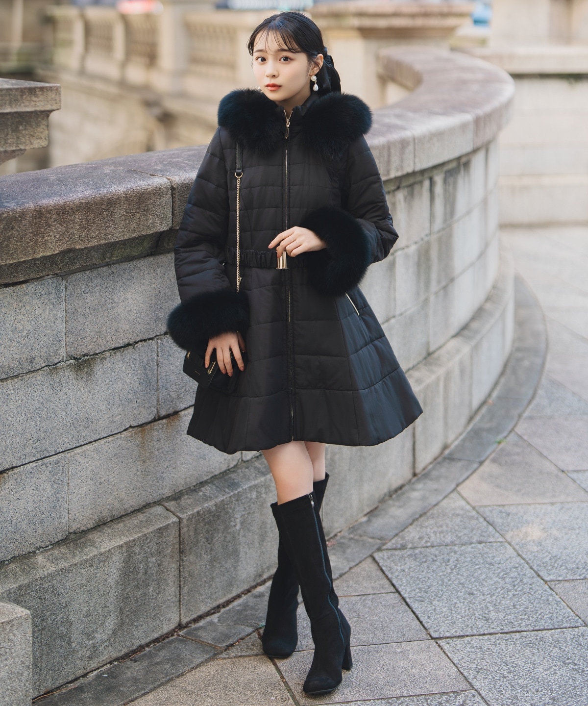 フォックスファーキルティングフレアコート