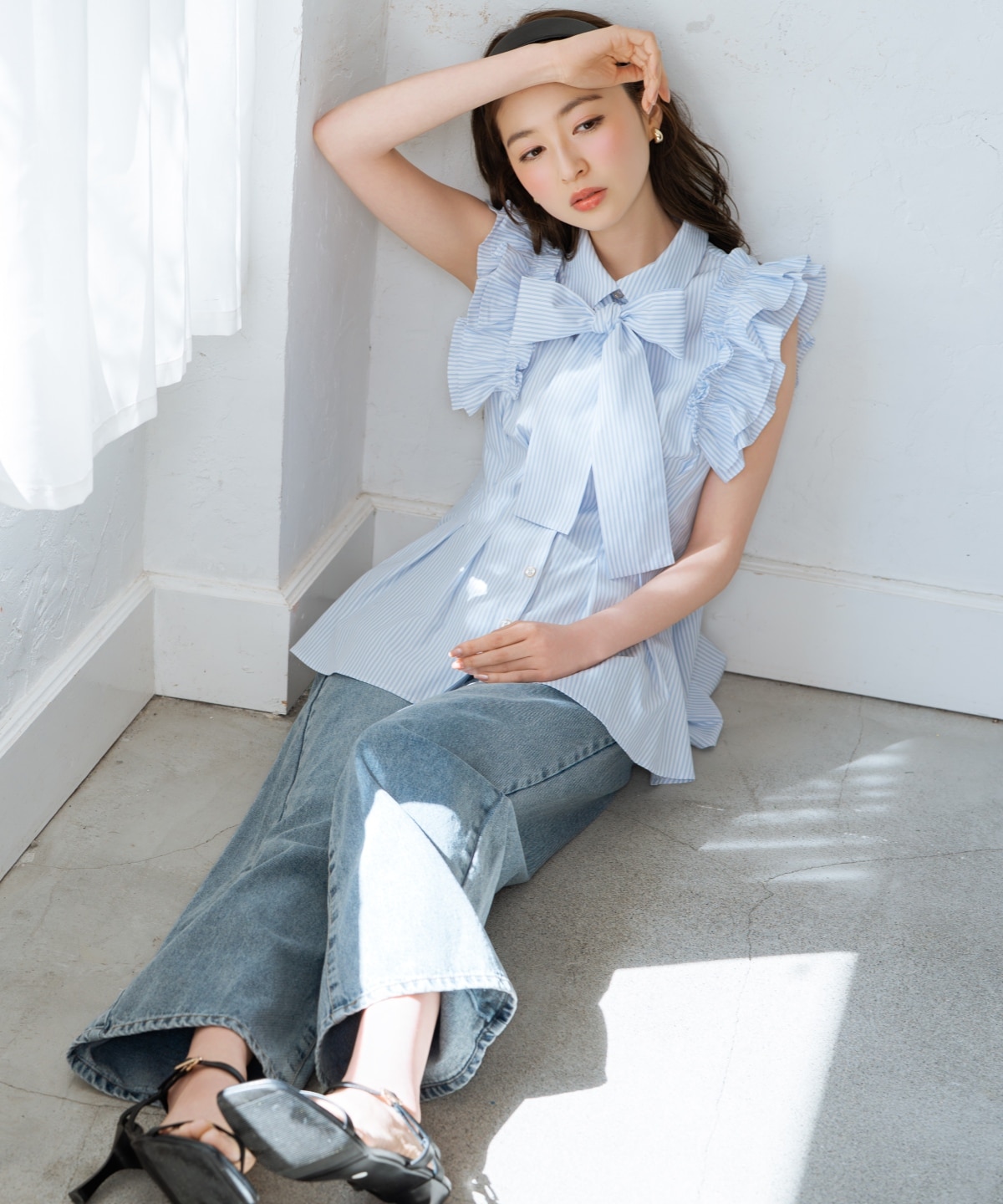 ビジューポケットワイドデニムパンツ